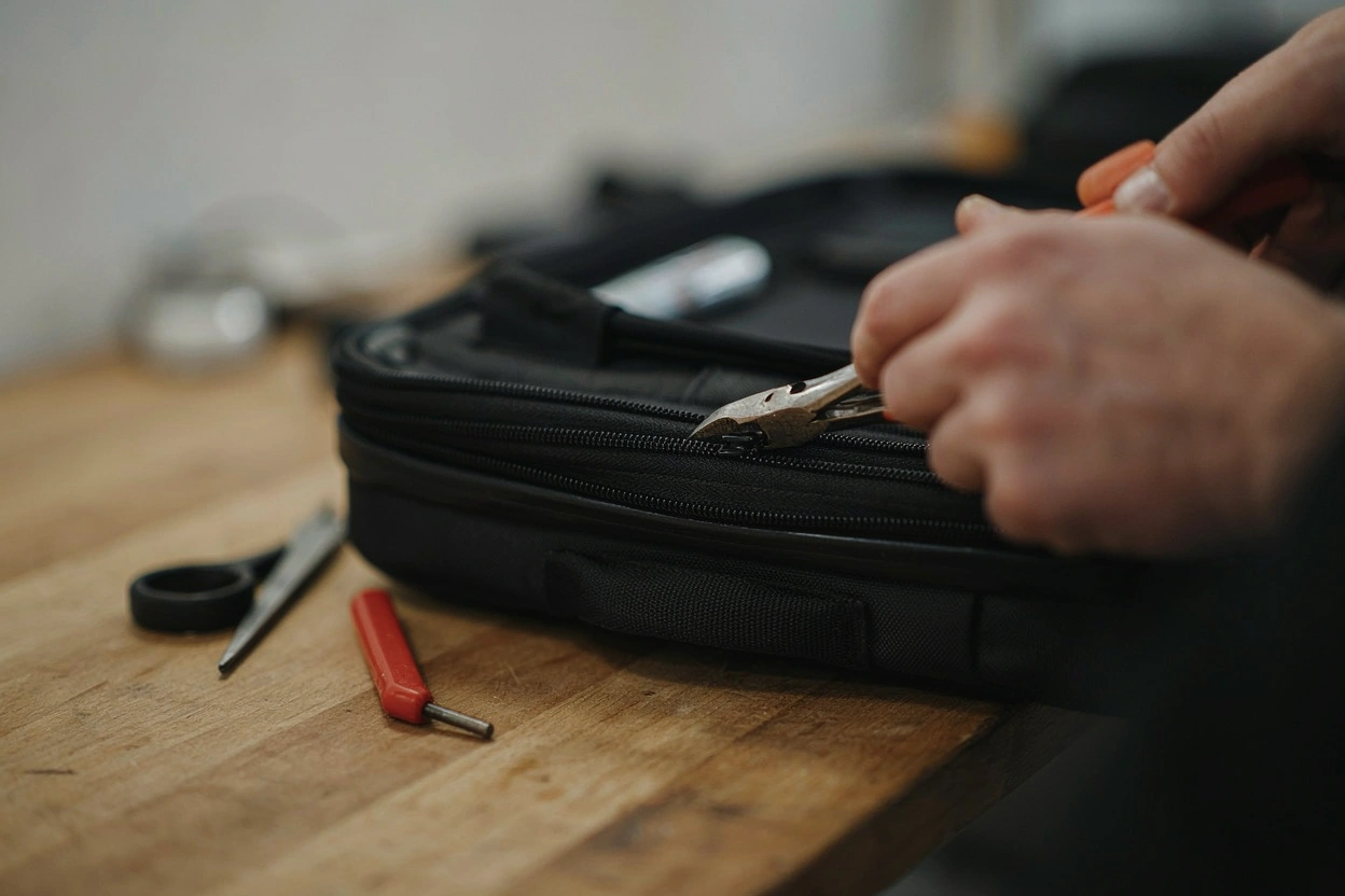 Réparation d'une valise en atelier